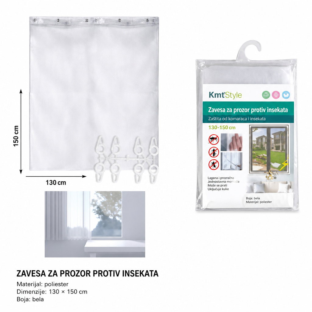 KMT Prozor zavesa od poliestera protiv komaraca bela 2904668