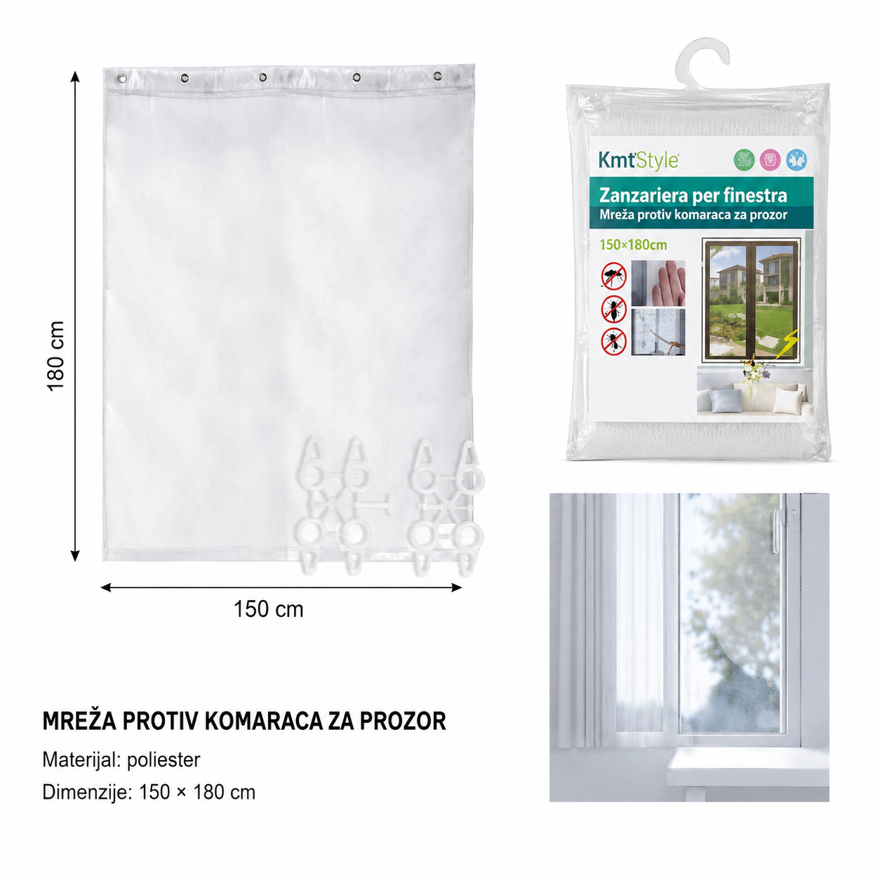 KMT Prozor zavesa od poliestera protiv komaraca bela 2904669