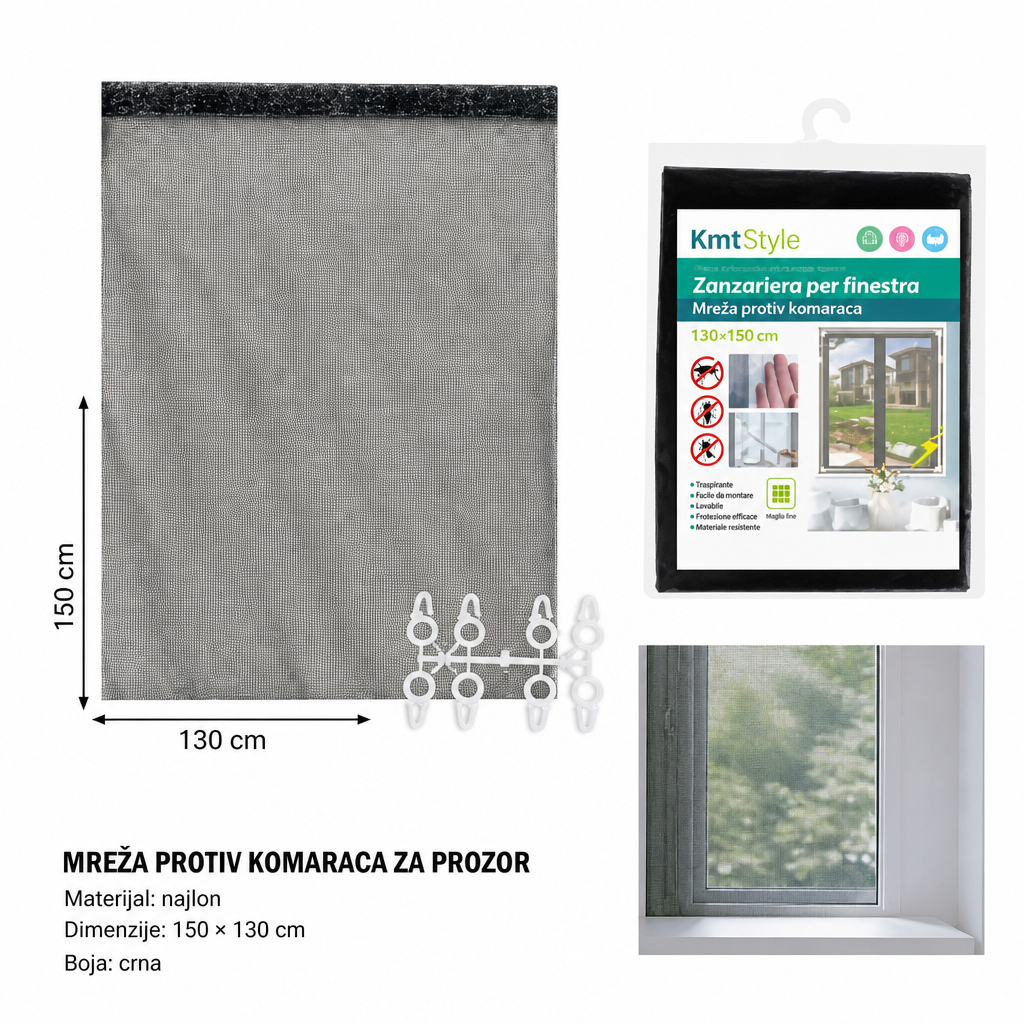 KMT Prozor zavese od poliestera za komarce crne boje 2904671