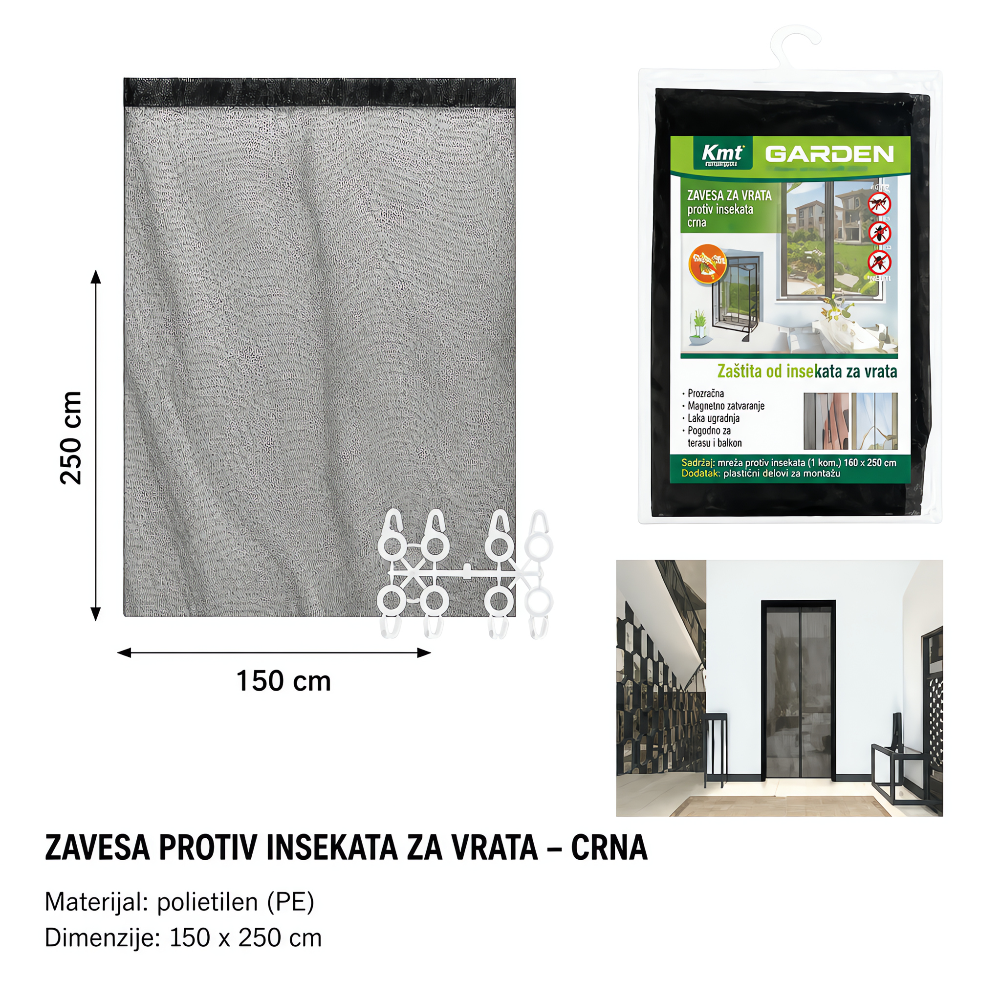 KMT Poliesterska zavesa protiv komaraca crna 2904673
