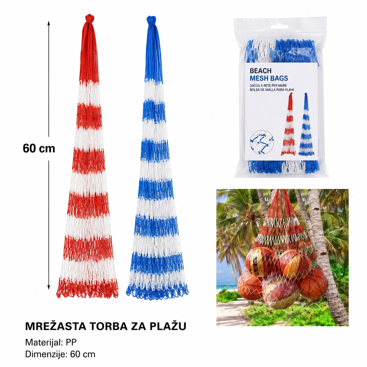 KMT Šarena mrežasta torba za plažu crveno-plava 295809