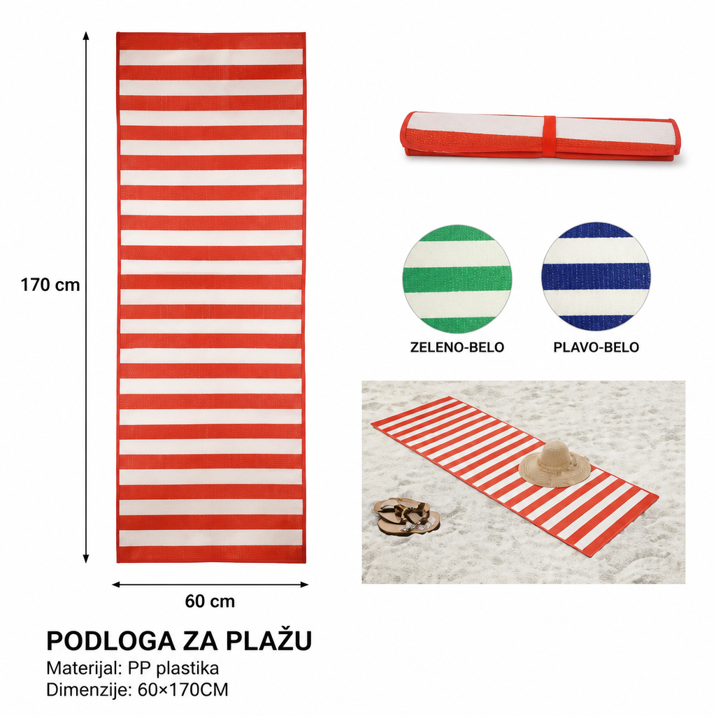 KMT PP prugasti plastični prostirka, mešane boje 295812