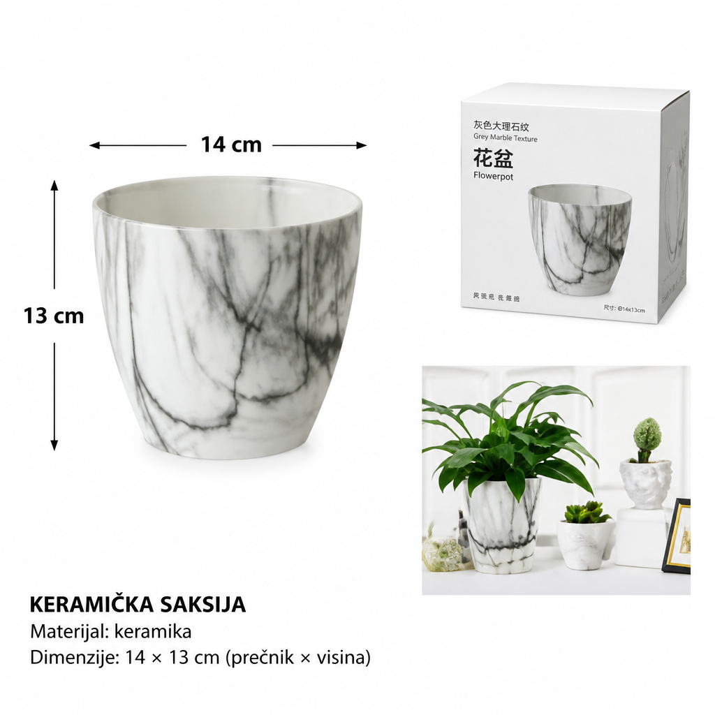 KMT Plastična saksija, mramorni izgled 3# 14*13CM 295865