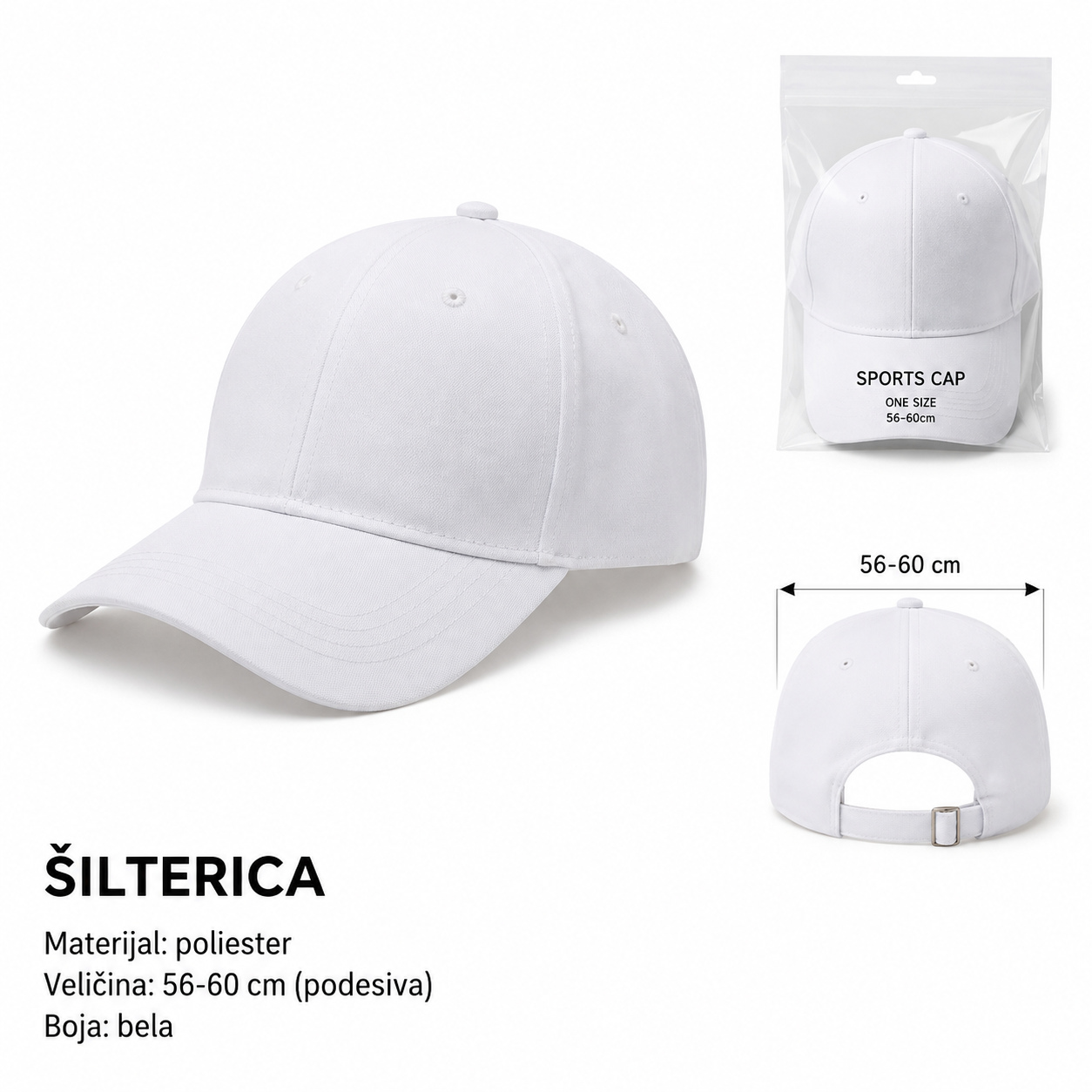 KMT Kačket od pamučne ploče beli 296893