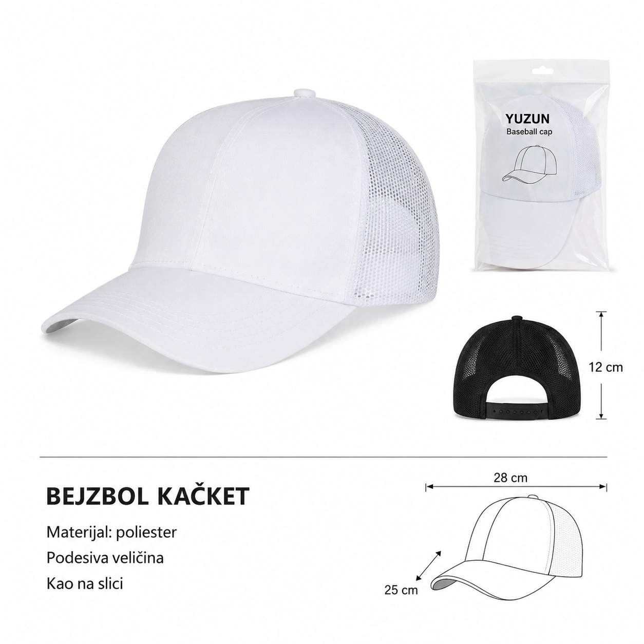 KMT gol pamučni mrežasti kačket – beli 296917