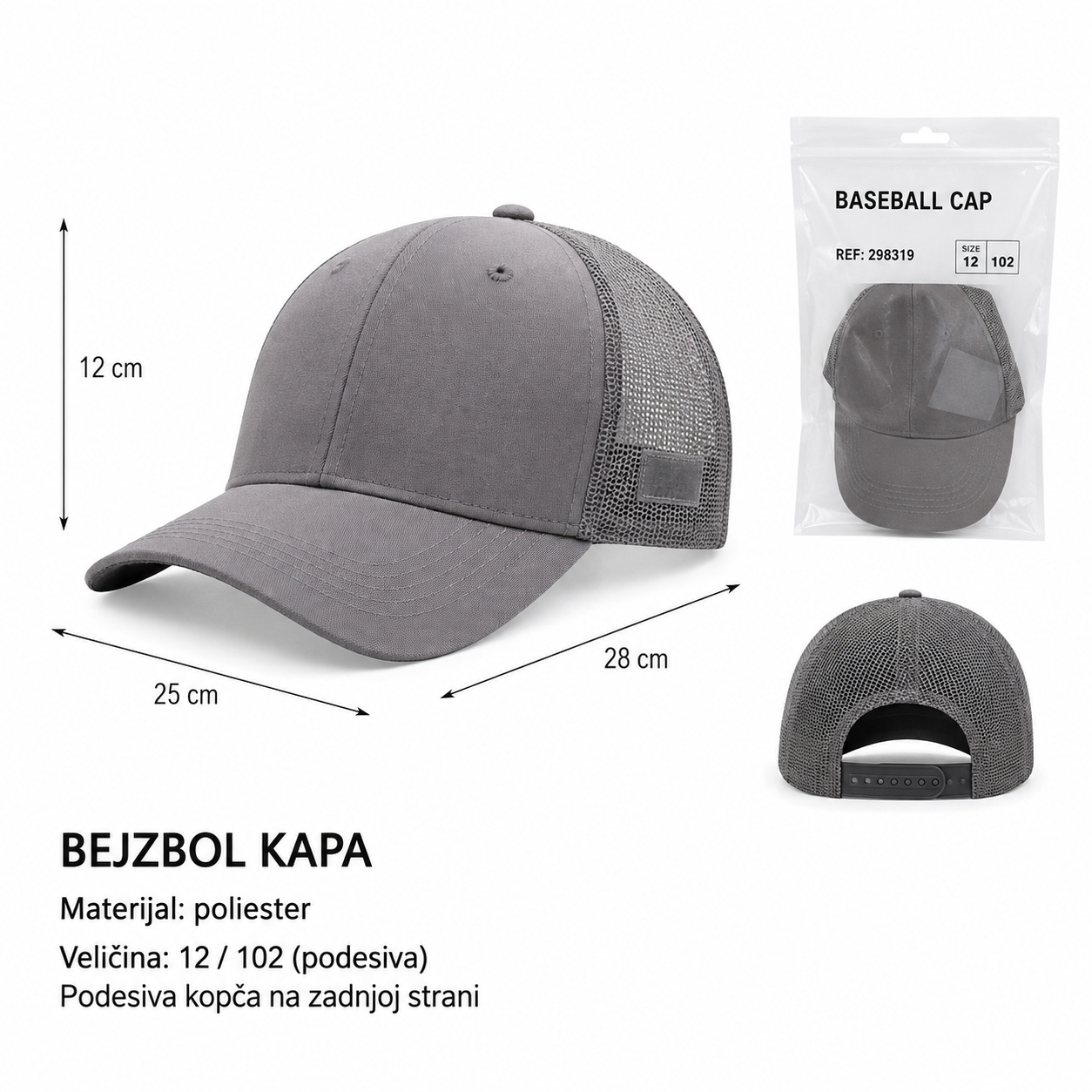 KMT gol pamučni mrežasti kačket – sivi 296919