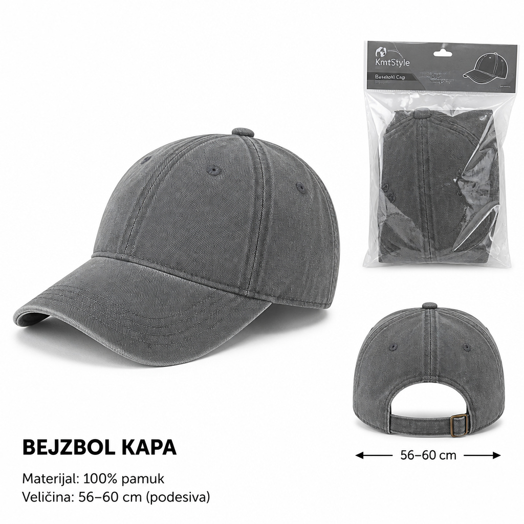 KMT retro isprani goli bejzbol kačket – sivi 296932