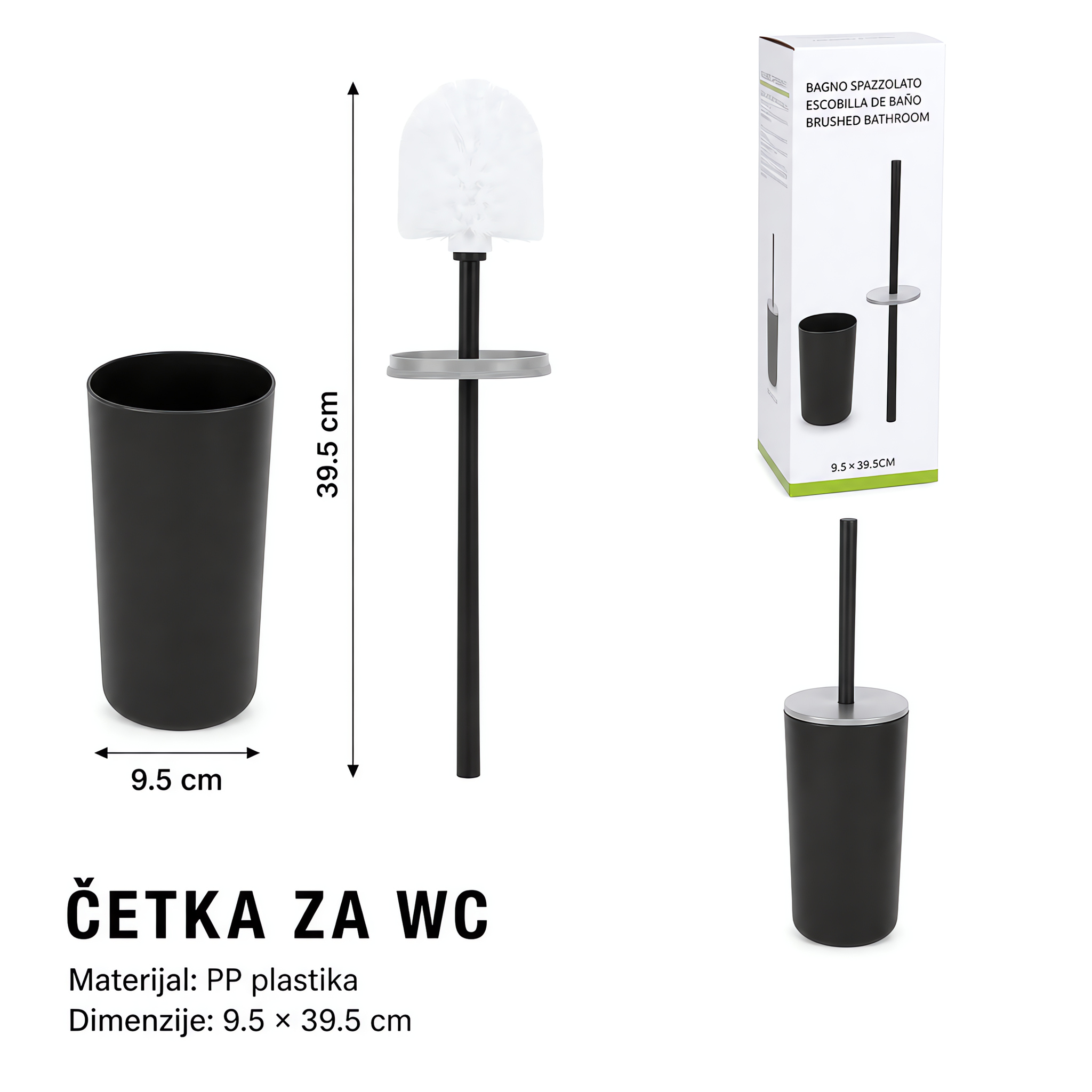 KMT Kvadratna WC četka sa talasastim dezenom, crna 3213091