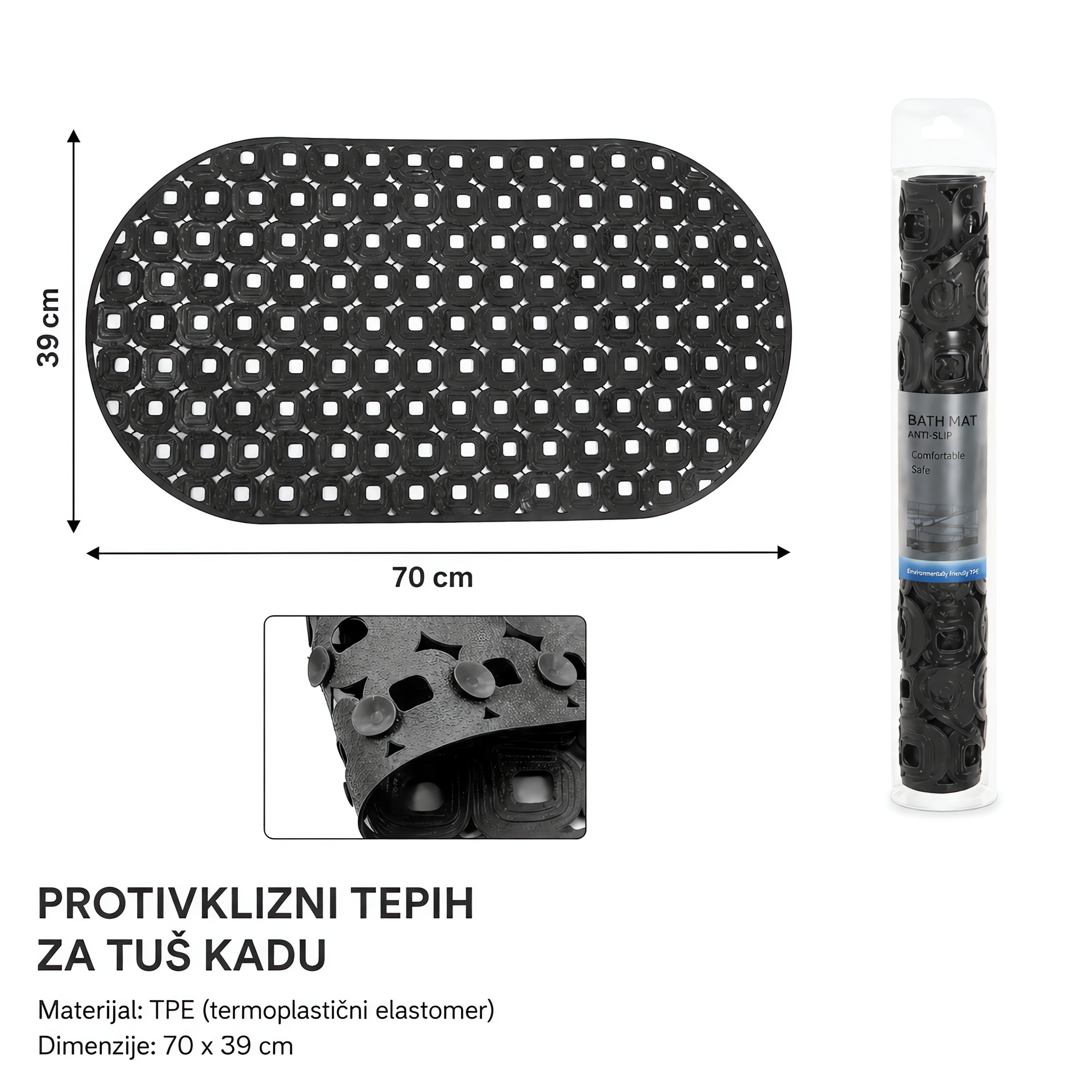 KMT Ovalna prostirka za kupatilo, crna 3213115