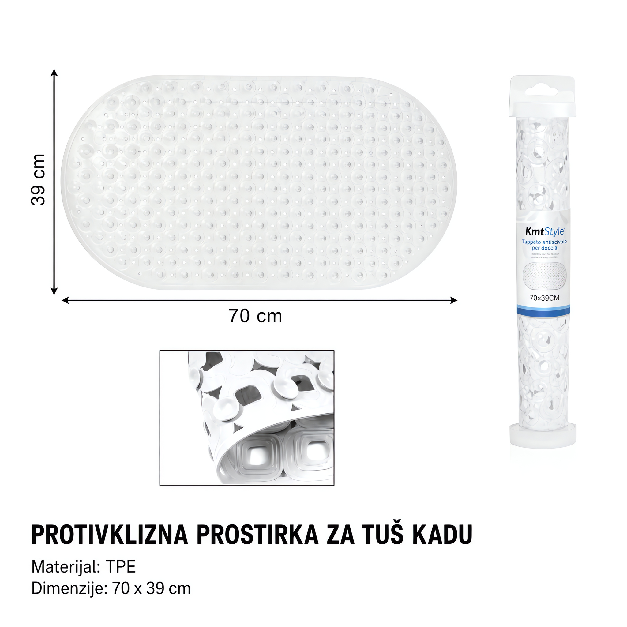 KMT Ovalna prostirka za kupatilo, bela 3213159