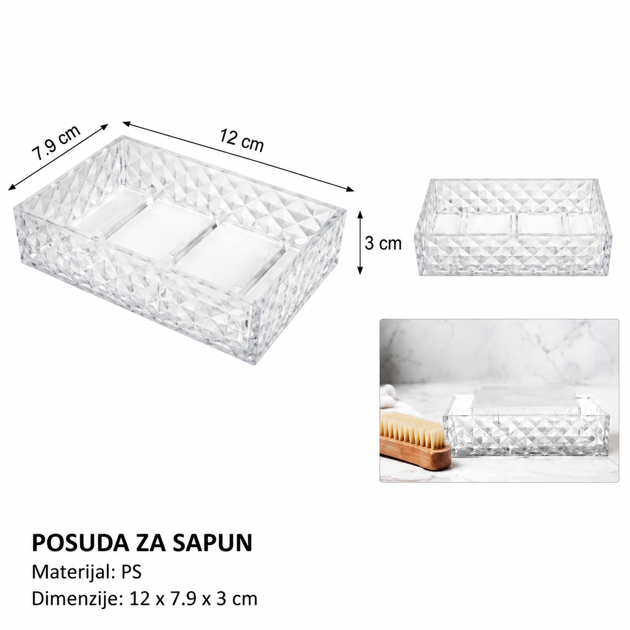 KMT Posuda za sapun sa romboidnim dezenom, bela 3213165