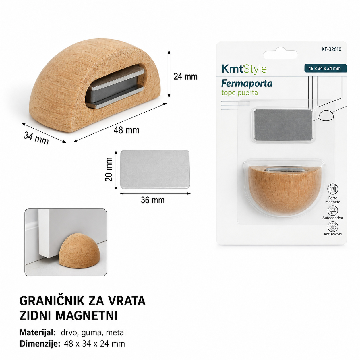 KMT Drveni držač vrata, svetlosmeđi 3213232