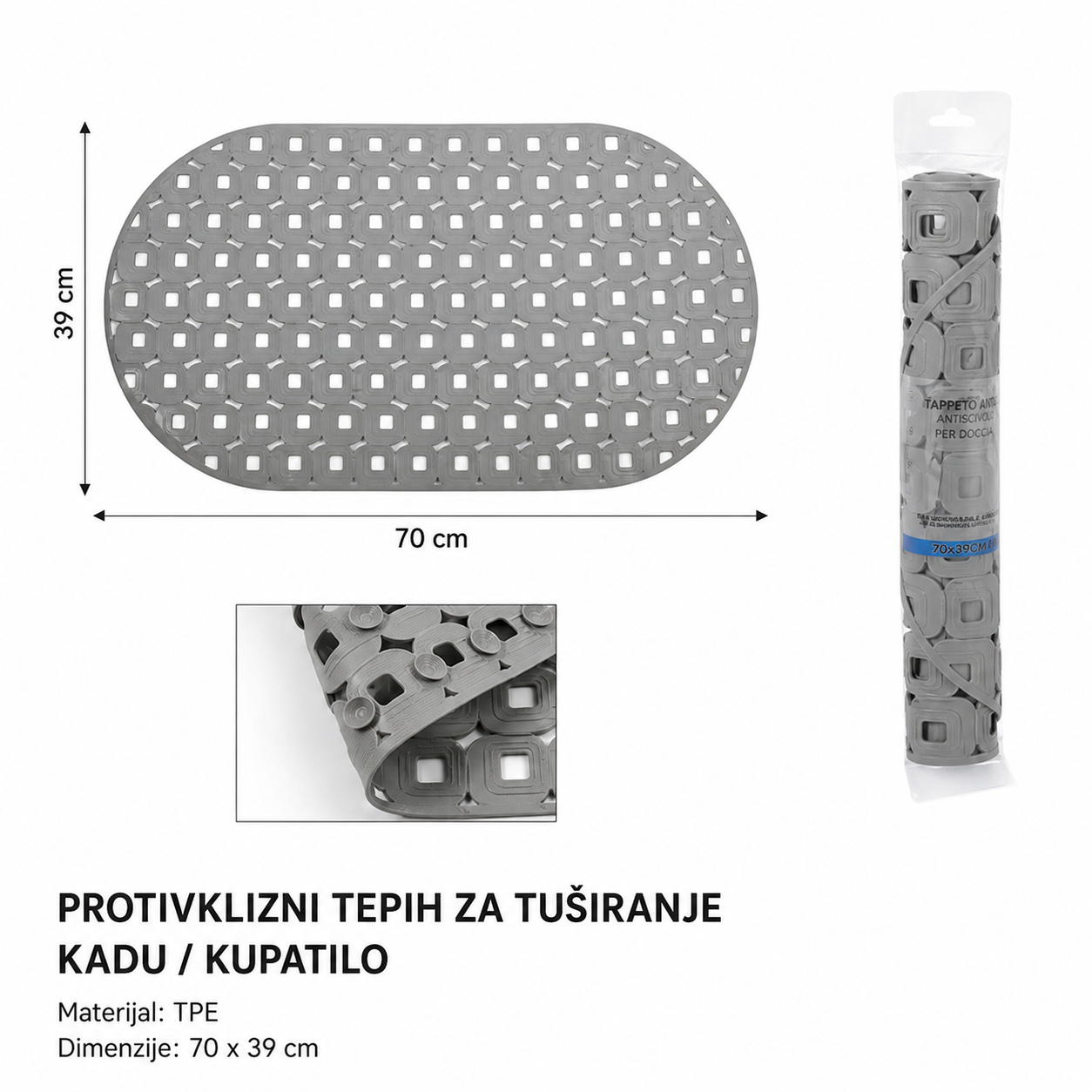 KMT Ovalna prostirka za kupatilo, siva 3213308