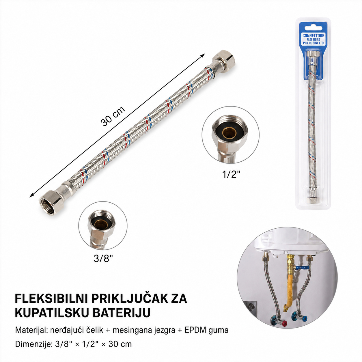 KMT Pletena cev sa šestougaonim priključkom 1/2*3/8 3213423