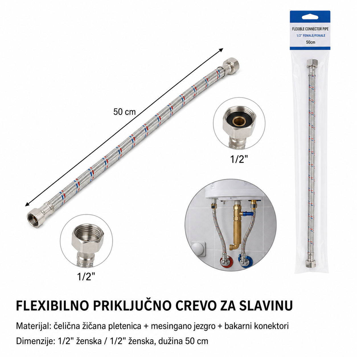 KMT Pletena cev sa muško-ženskim priključkom 1/2*1/2 3213428