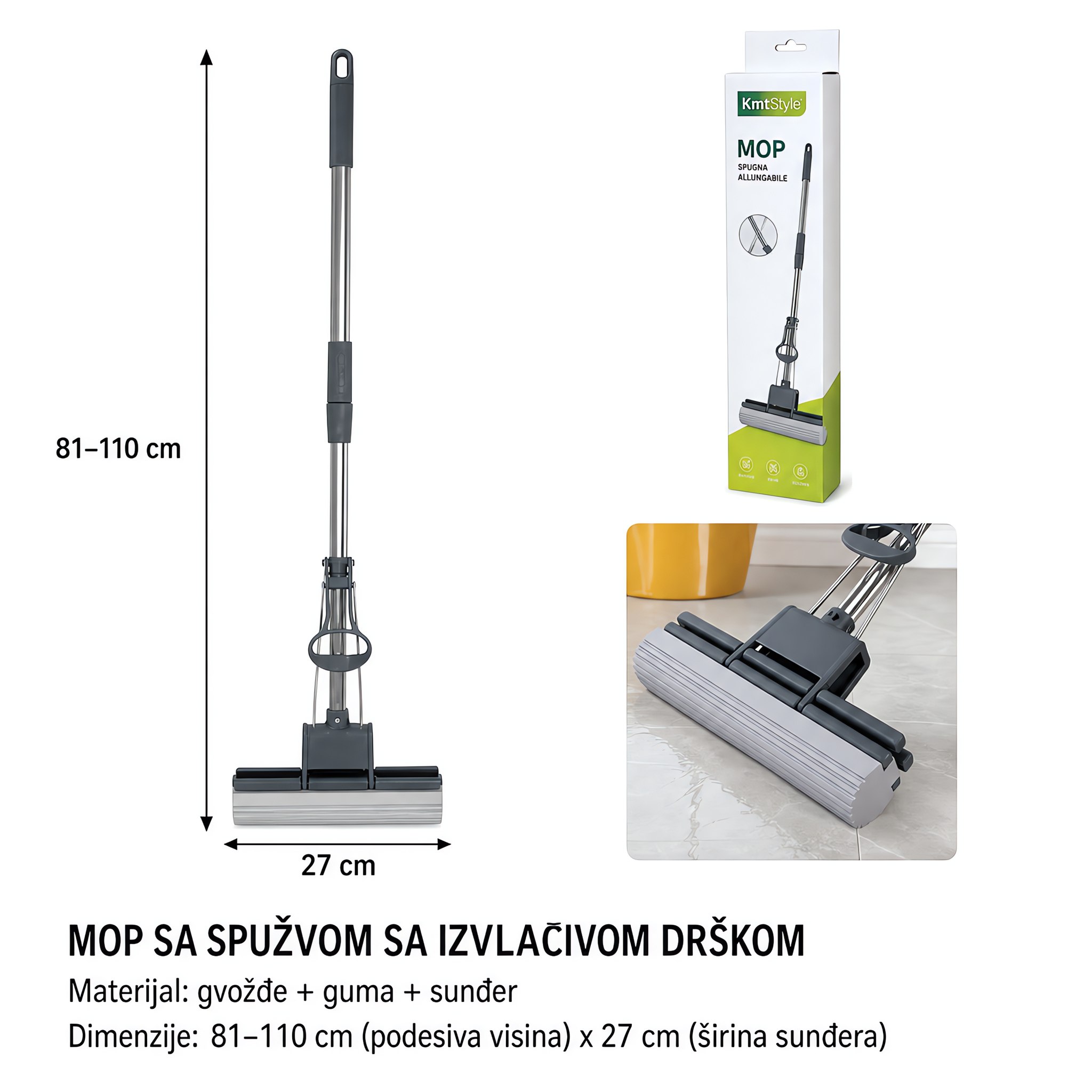KMT Žičani teleskopski gumeni mop 3213440-A