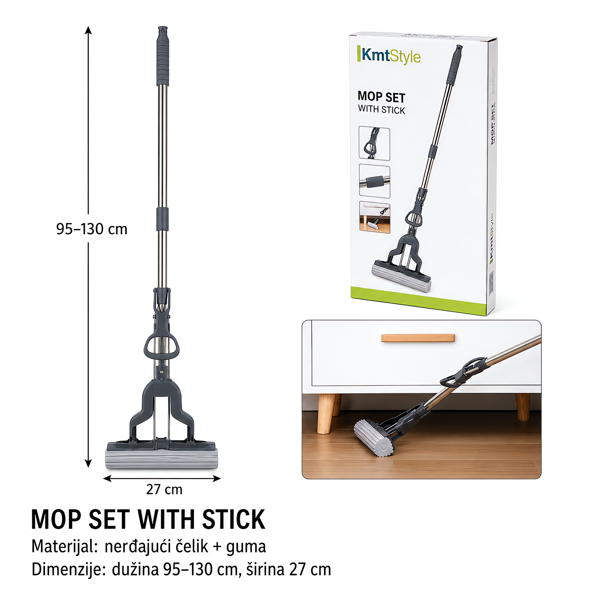 KMT Nehrđajući teleskopski gumeni mop 3213441