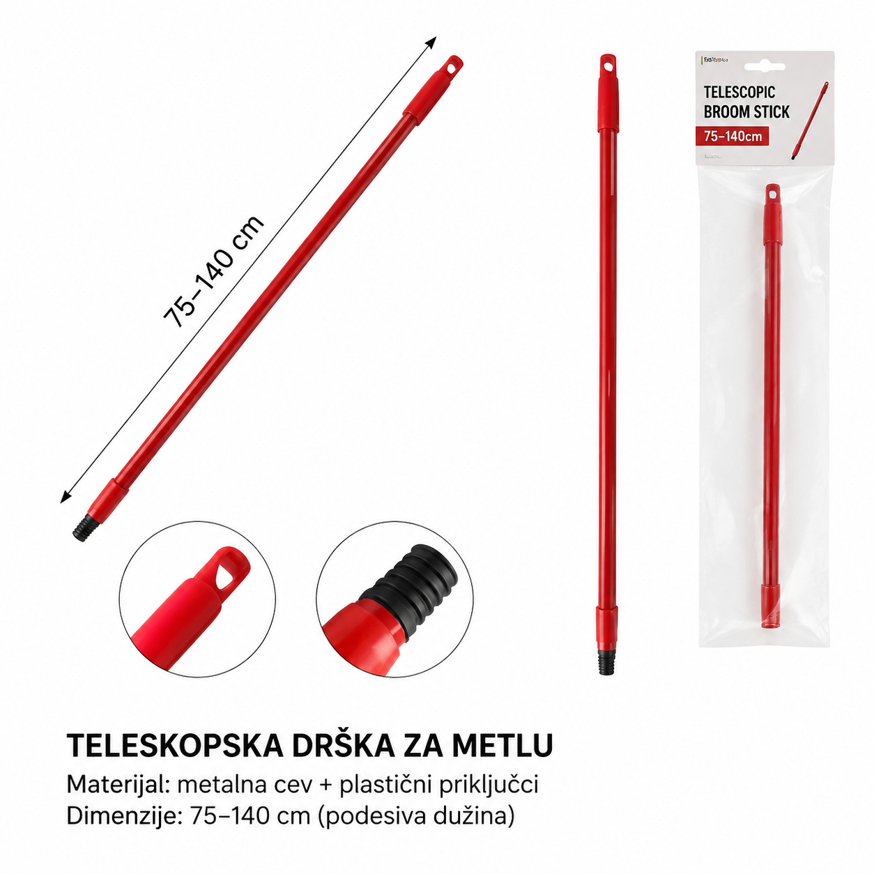 KMT crvena teleskopska drška za metlu 3213940