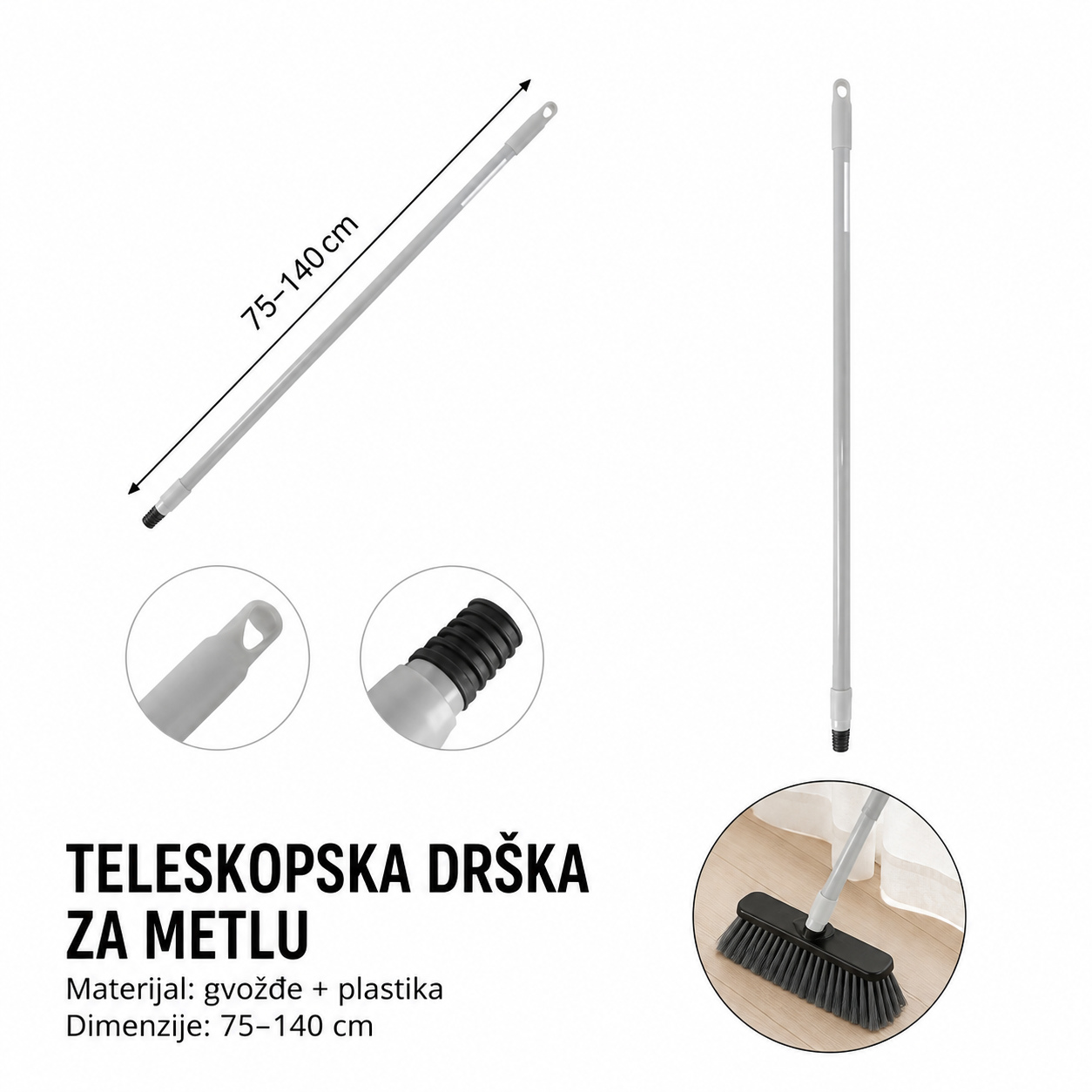 KMT siva teleskopska drška za metlu 3213941