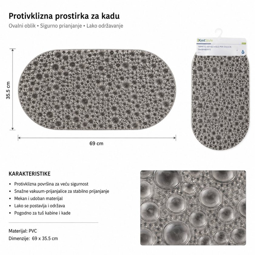 KMT Prozirna crna prostirka za kupanje na točkice 3280067