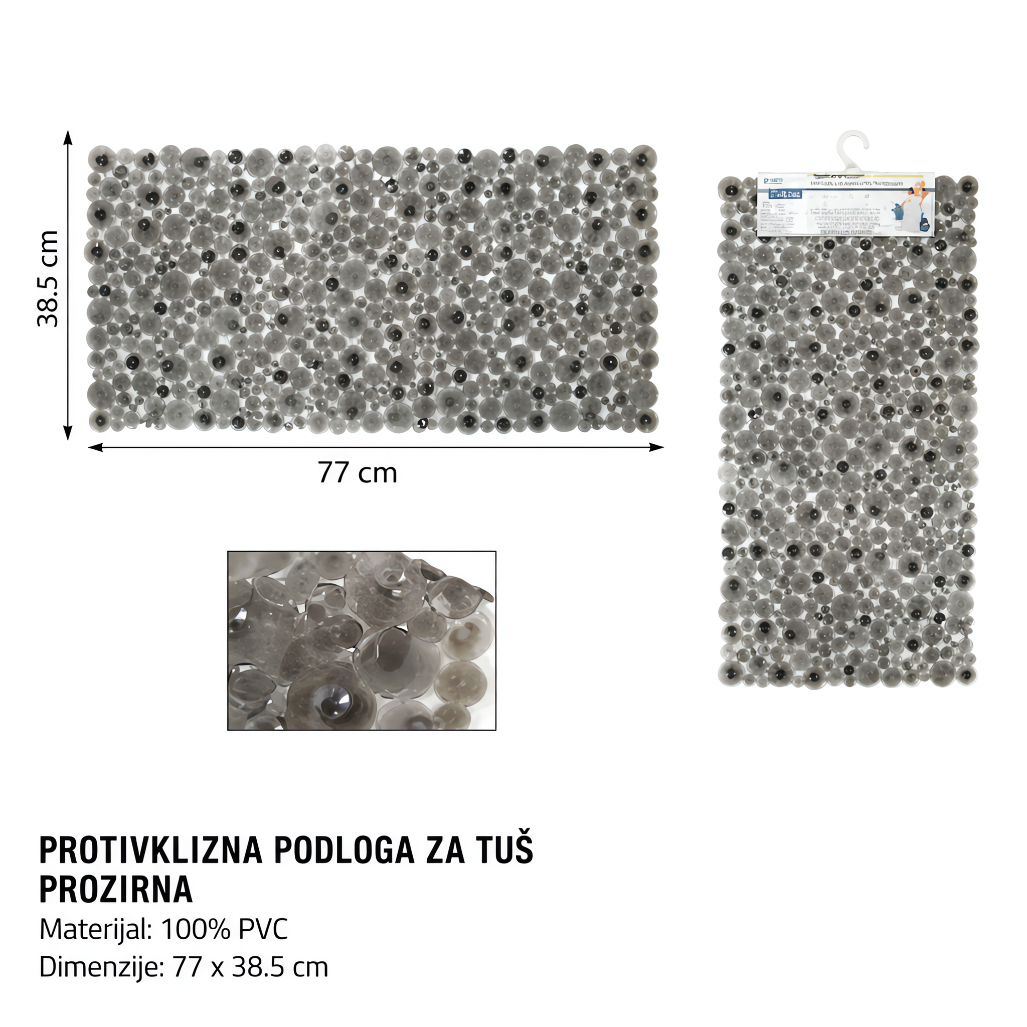 KMT Prozirna crna prostirka za kupanje na točkice 3280069