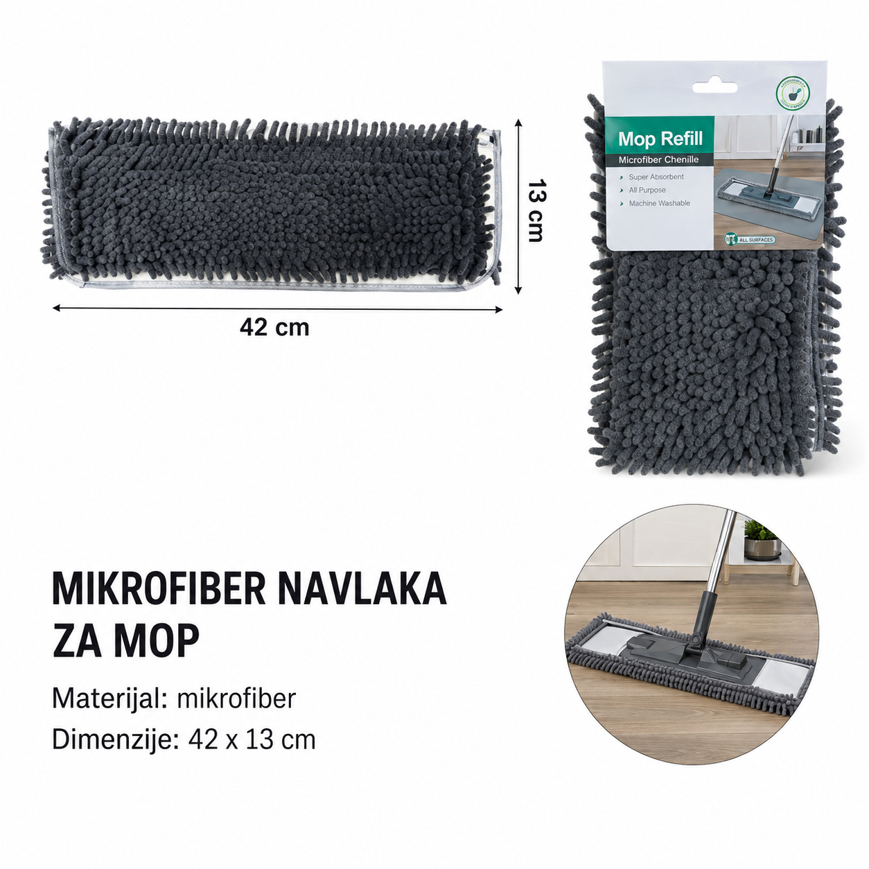KMT Chenille mop glava siva 3280234