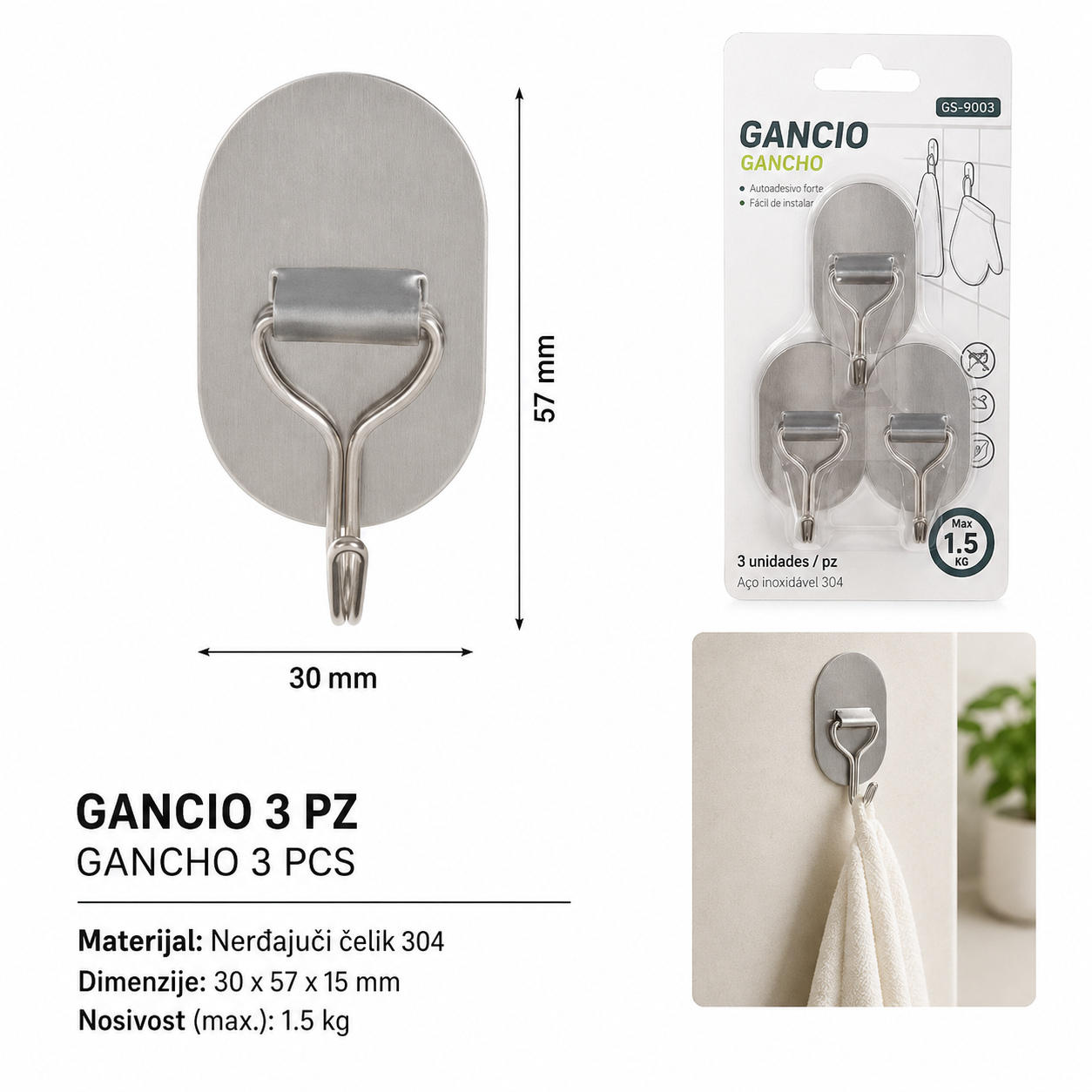 KMT Inox ovalni kuka (3 kom) 3280331