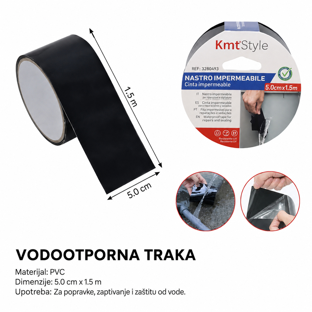 KMT PVC vodootporna i nepropusna traka crna 3280493