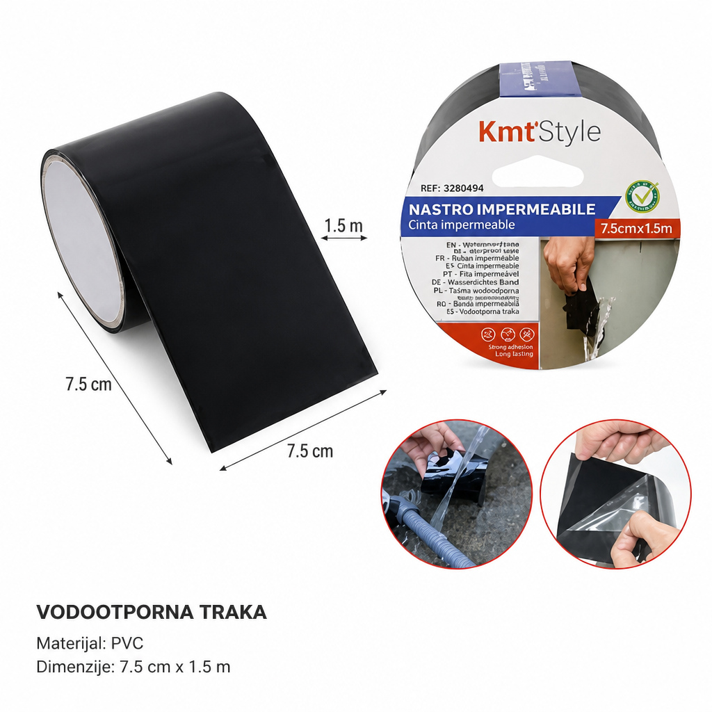 KMT PVC vodootporna i nepropusna traka crna 3280494