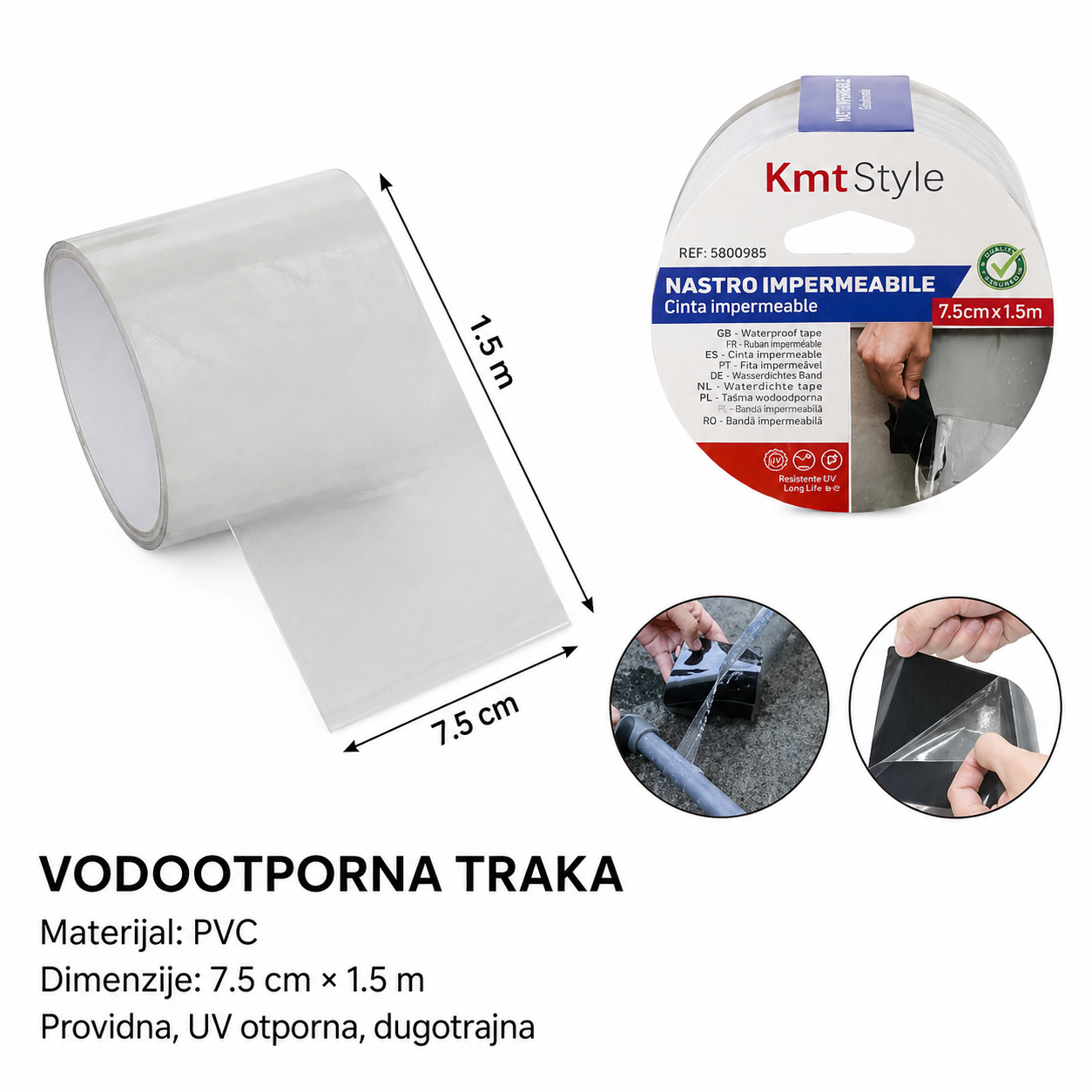 KMT PVC vodootporna traka za zaptivanje (transparentna) 3280496