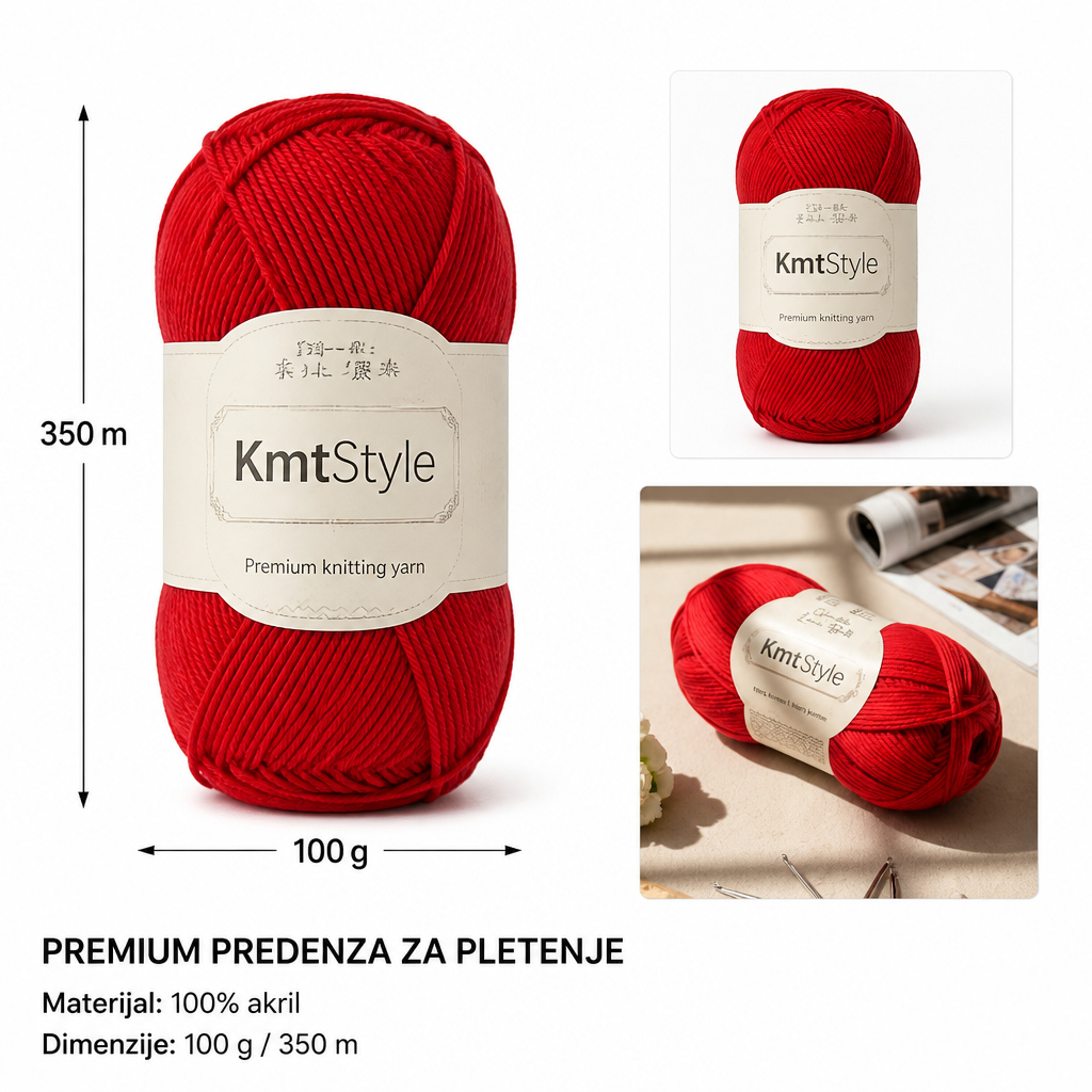 KMT Standardno tanko predivo, jarko crveno 3280539