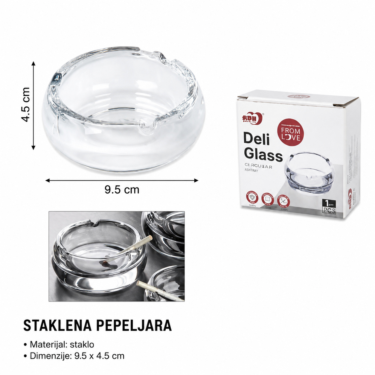 KMT Luksuzni stakleni pepeljara – glatki 3280606