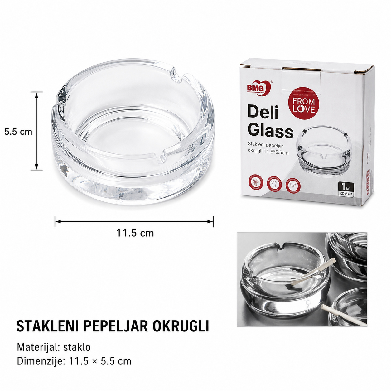 KMT Glatki stakleni pepeljara 3280607