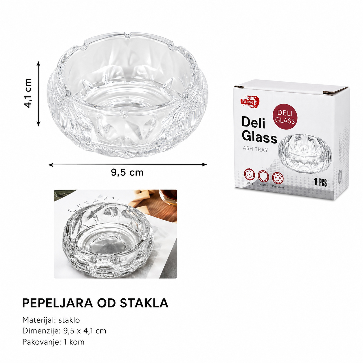KMT Luksuzni stakleni pepeljara – urezani uzorak 3280608
