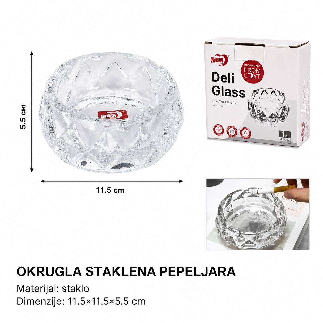 KMT Luksuzni stakleni pepeljara – urezani uzorak 3280609