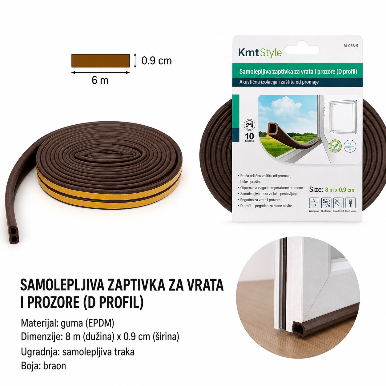 KMT Traka za šavove vrata D tipa braon 3280616
