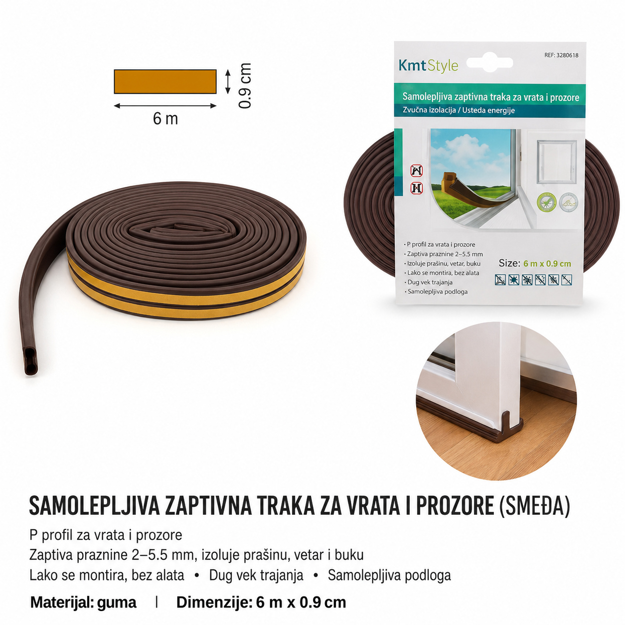 KMT Traka za šavove vrata P tip braon 3280618