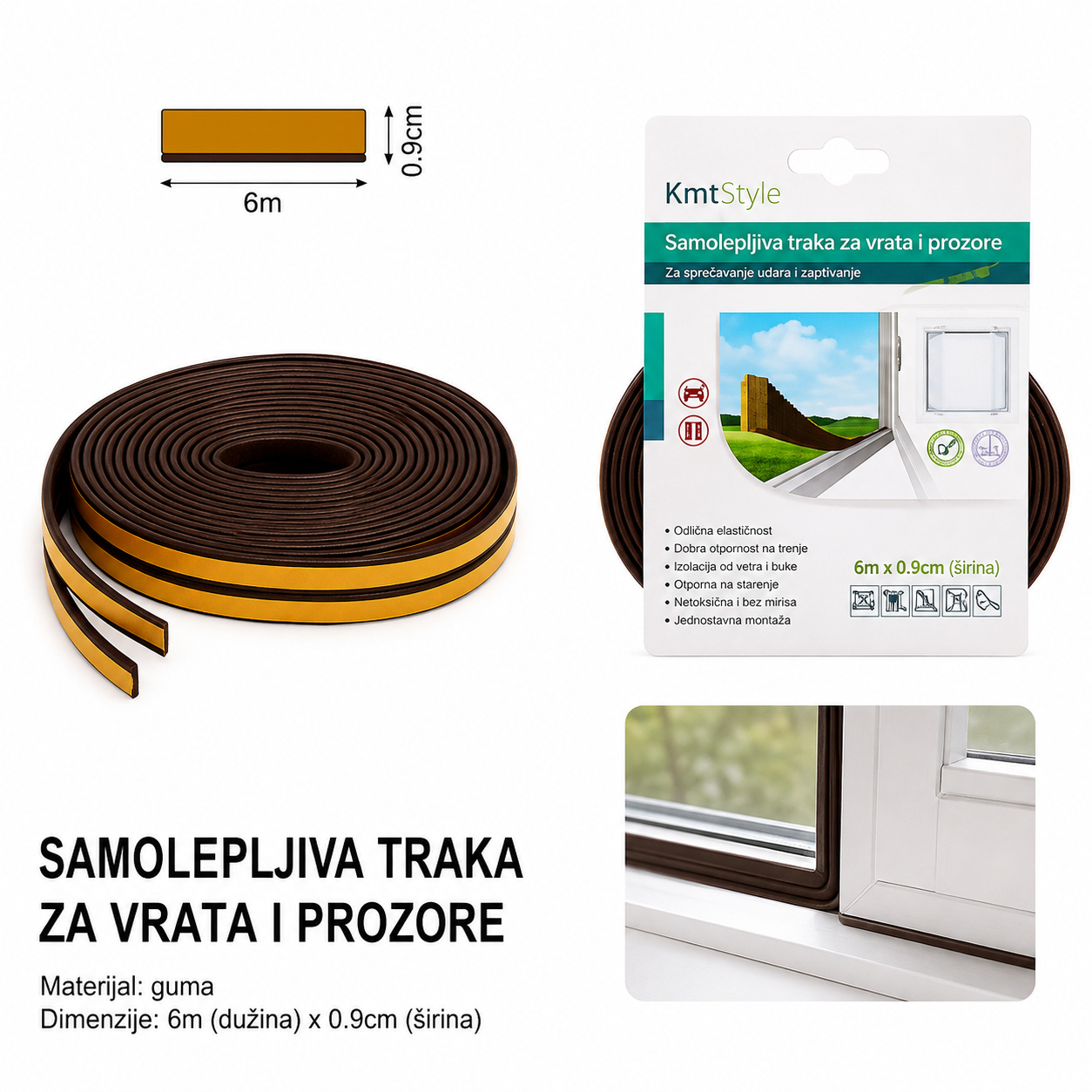 KMT Traka za šavove vrata ravno braon 3280620
