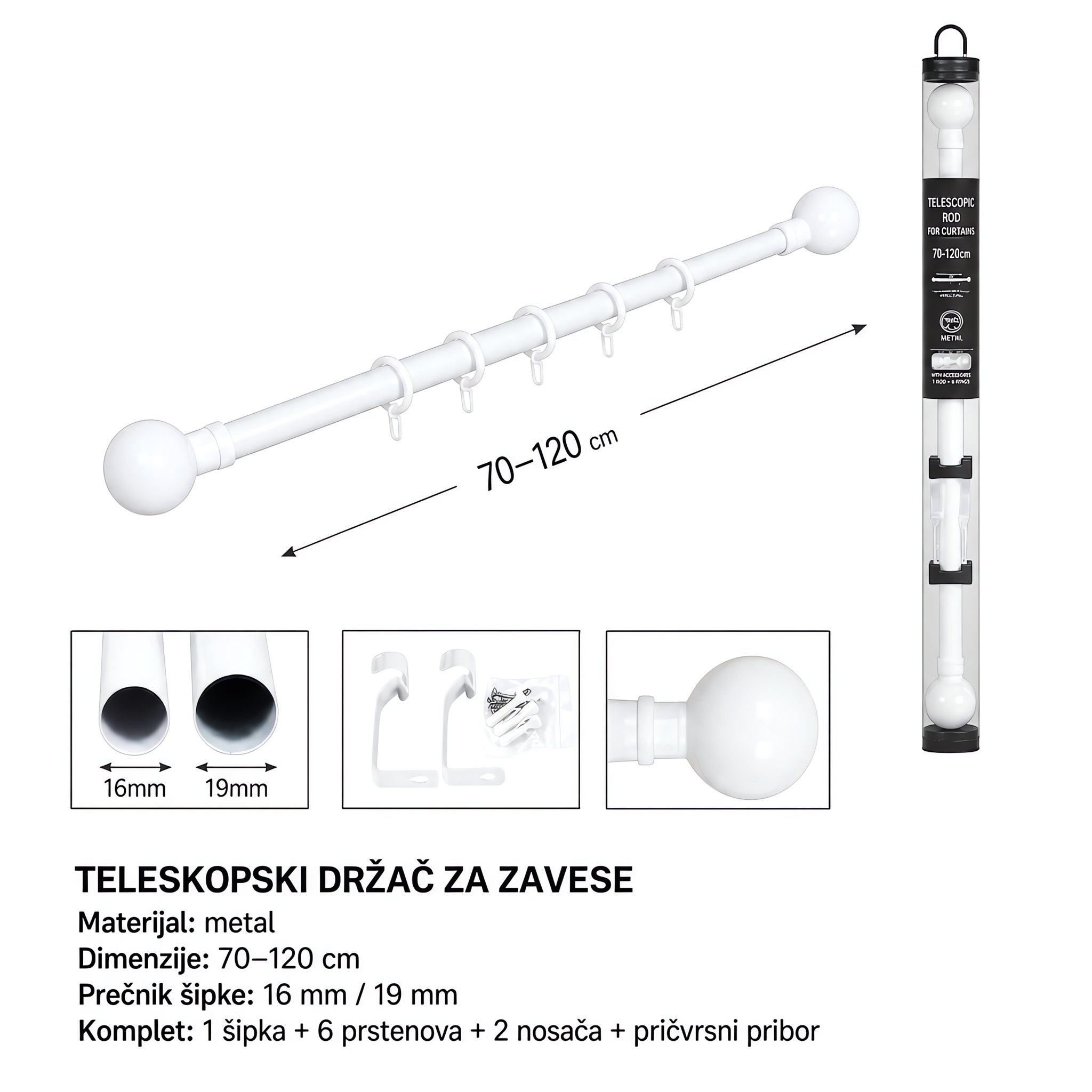 KMT Kuka za zavese sa bočnim produžetkom (sjajna bela) 3280831