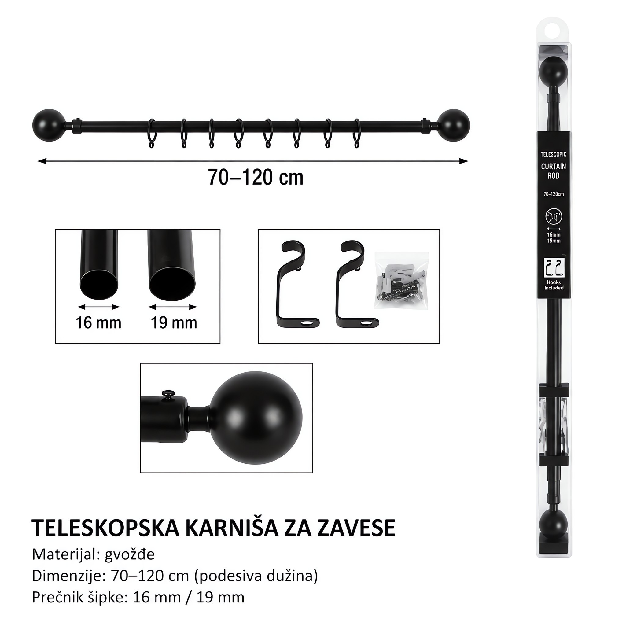 KMT Kuka za zavese sa bočnim produžetkom (crna sa zlatnim premazom) 3280834
