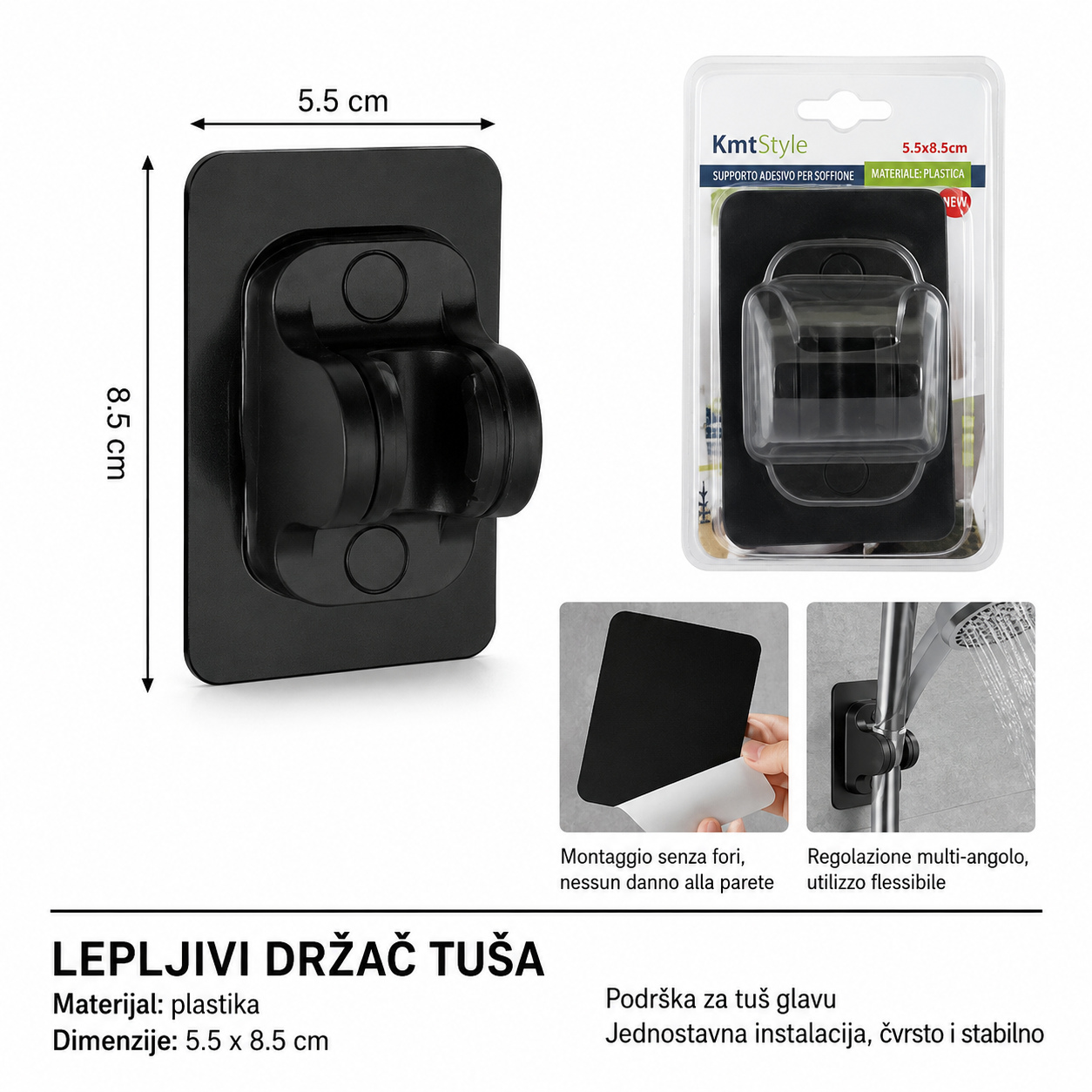 KMT Držač tuša bez rupa crni 3283026