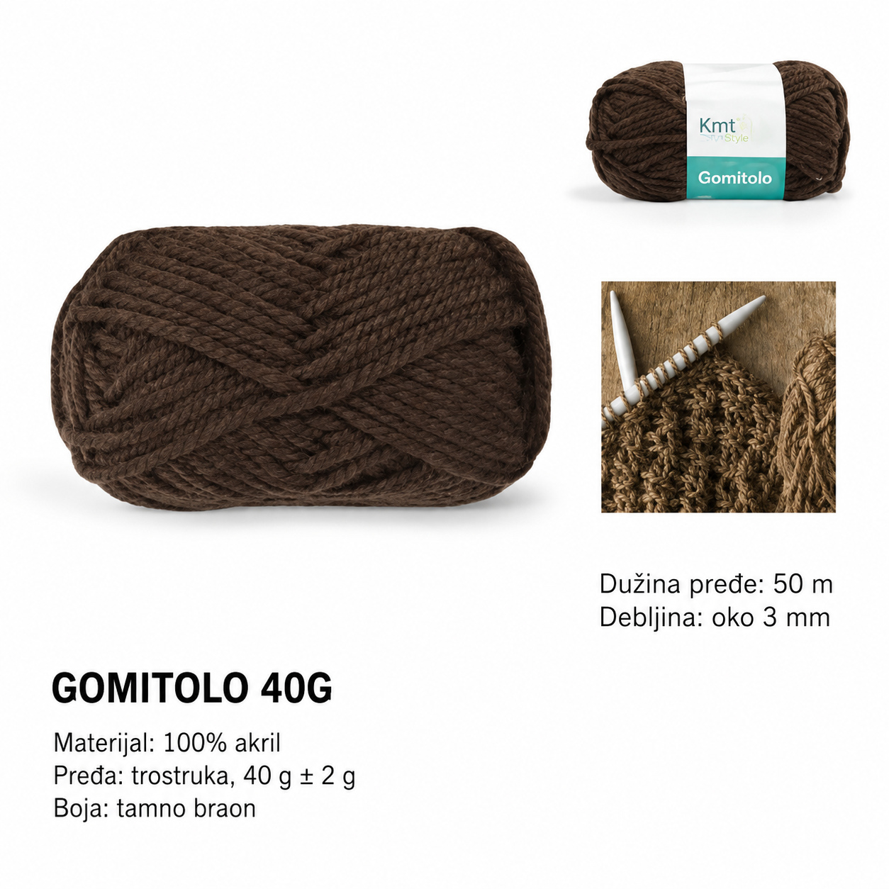 KMT Trostruko predivo, svetlosmeđe 3283082
