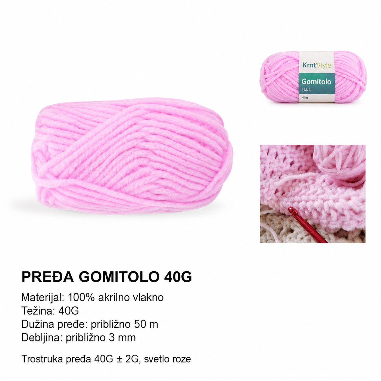 KMT Trostruko predivo, svetla lila-siva 3283084