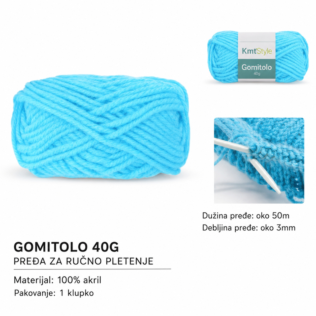 KMT Trostruko predivo, pastelno plavo 3283086