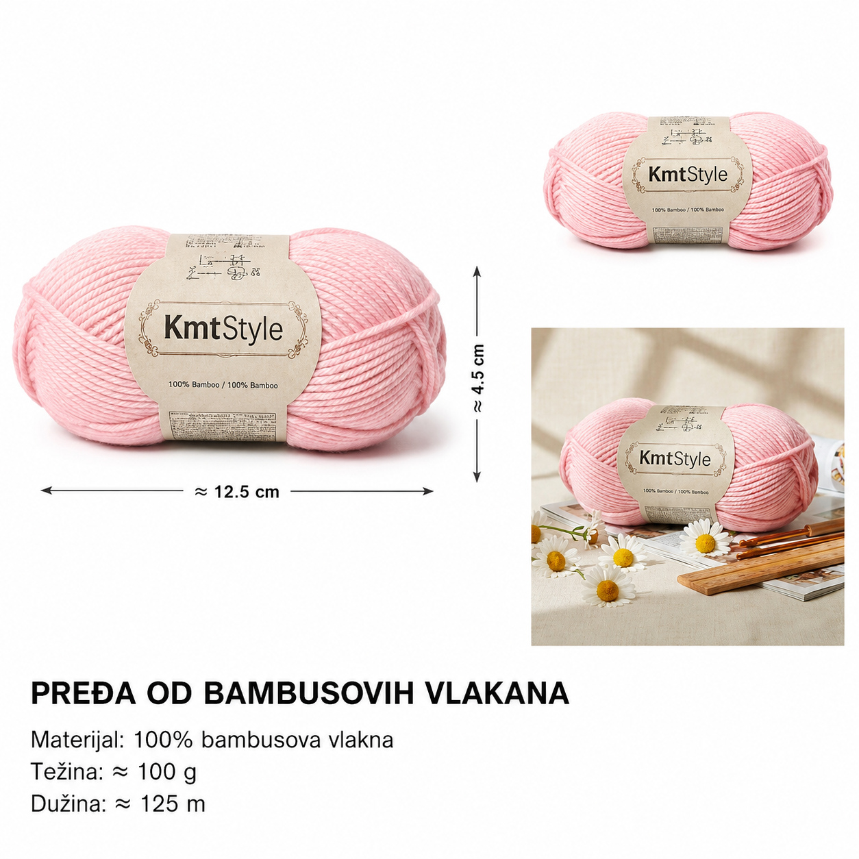 KMT Trostruko debelo predivo, svetloroze 3283095