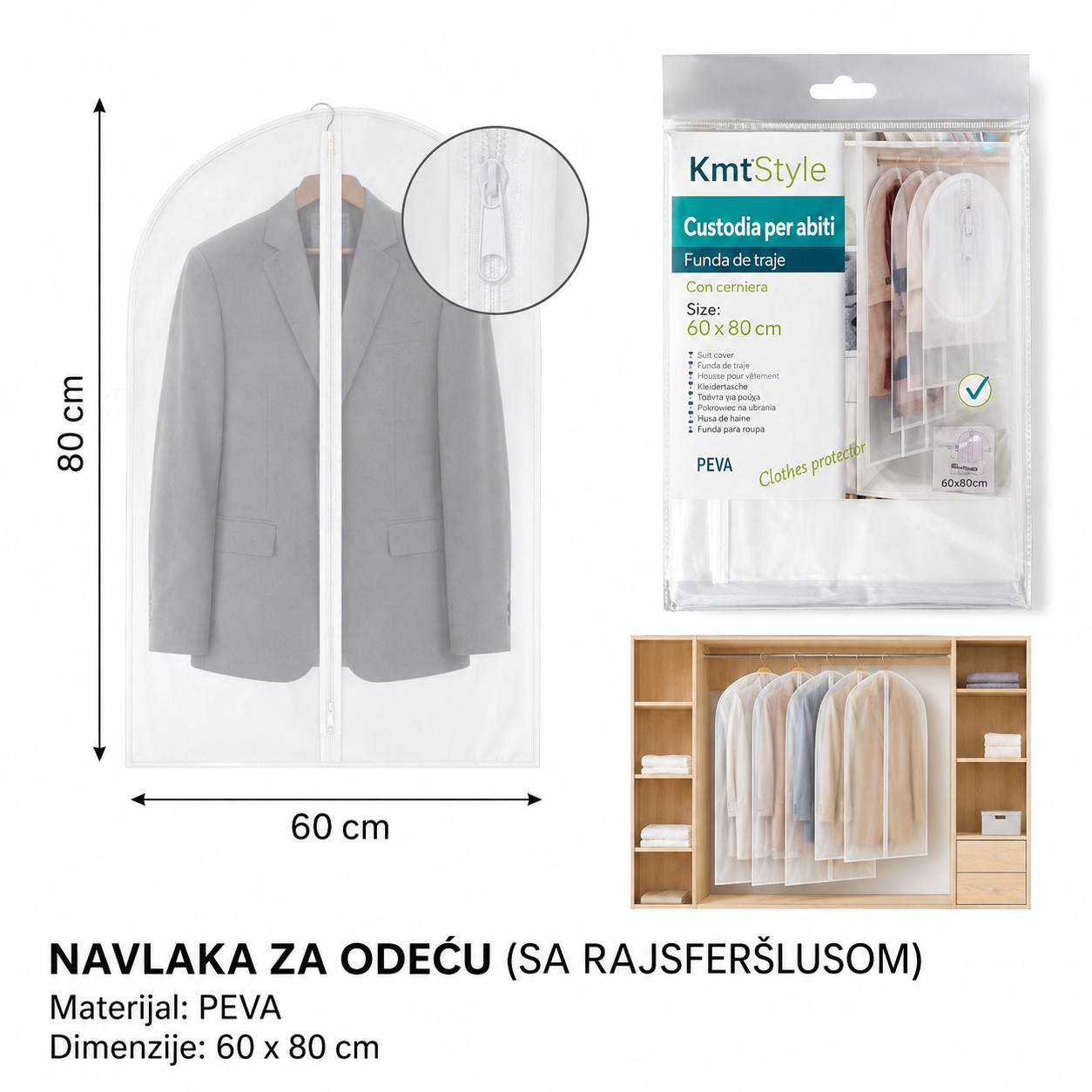 KMT PEVA navlaka za odelo sa patent zatvaračem 3283201
