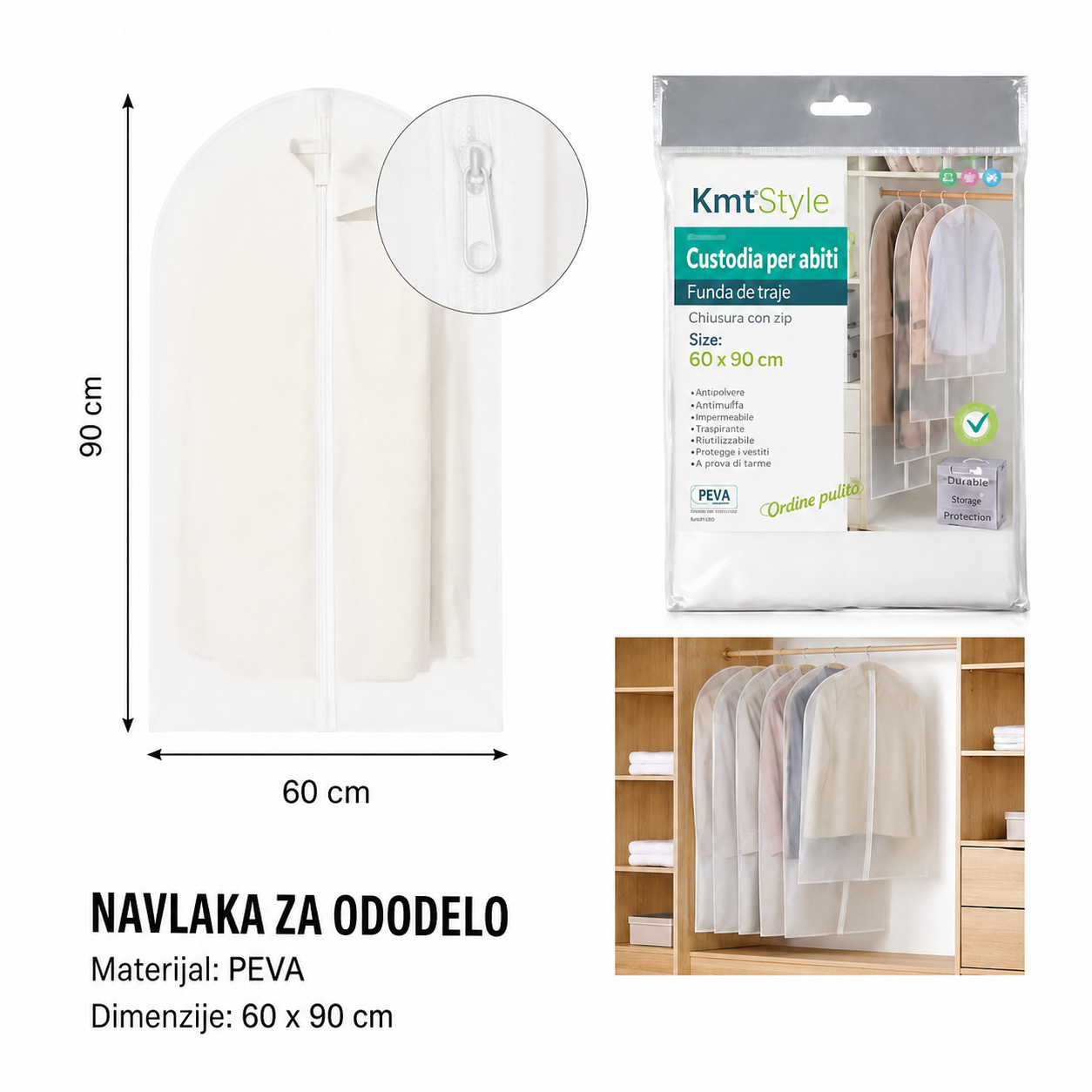 KMT PEVA navlaka za odelo sa patent zatvaračem 3283202