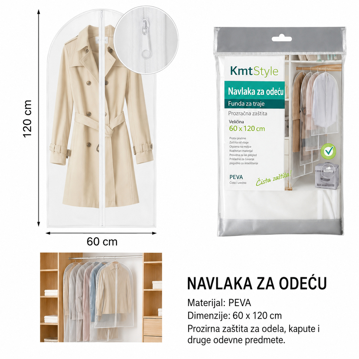 KMT PEVA navlaka za odelo sa patent zatvaračem 3283204