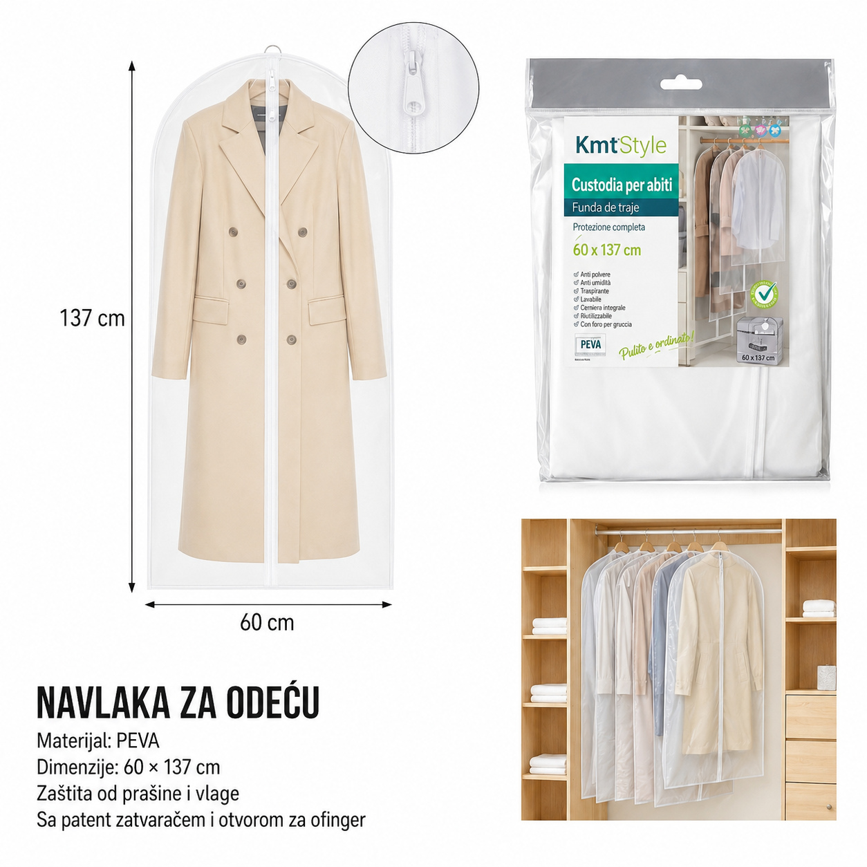 KMT PEVA navlaka za odelo sa patent zatvaračem 3283205