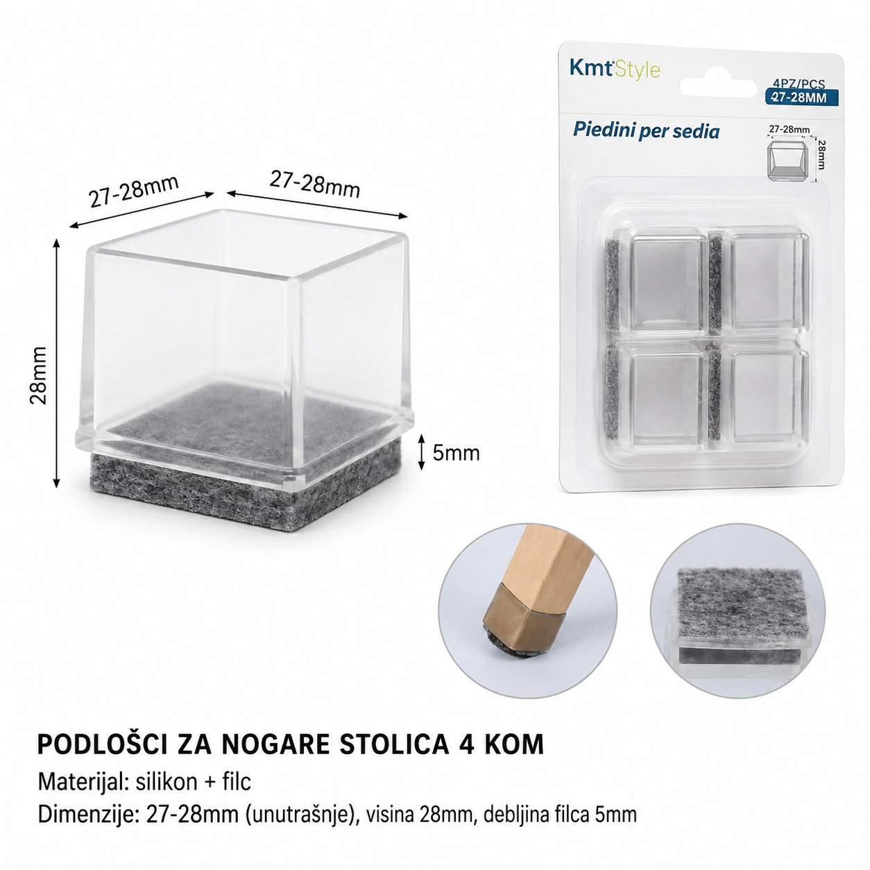 KMT Kvadratne gumene obloge sa filcom, 4 komada 3283231